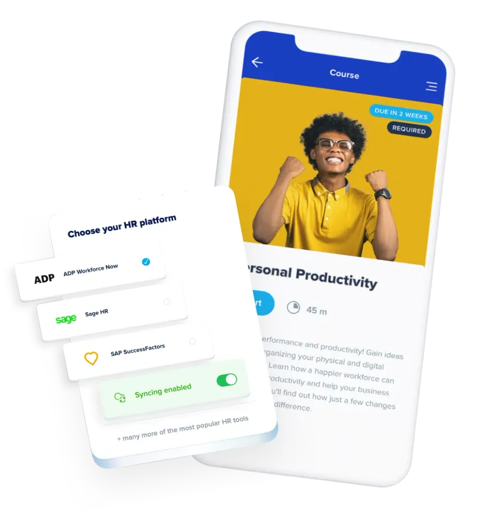 eloomi LMS integrations shown on a mobile device