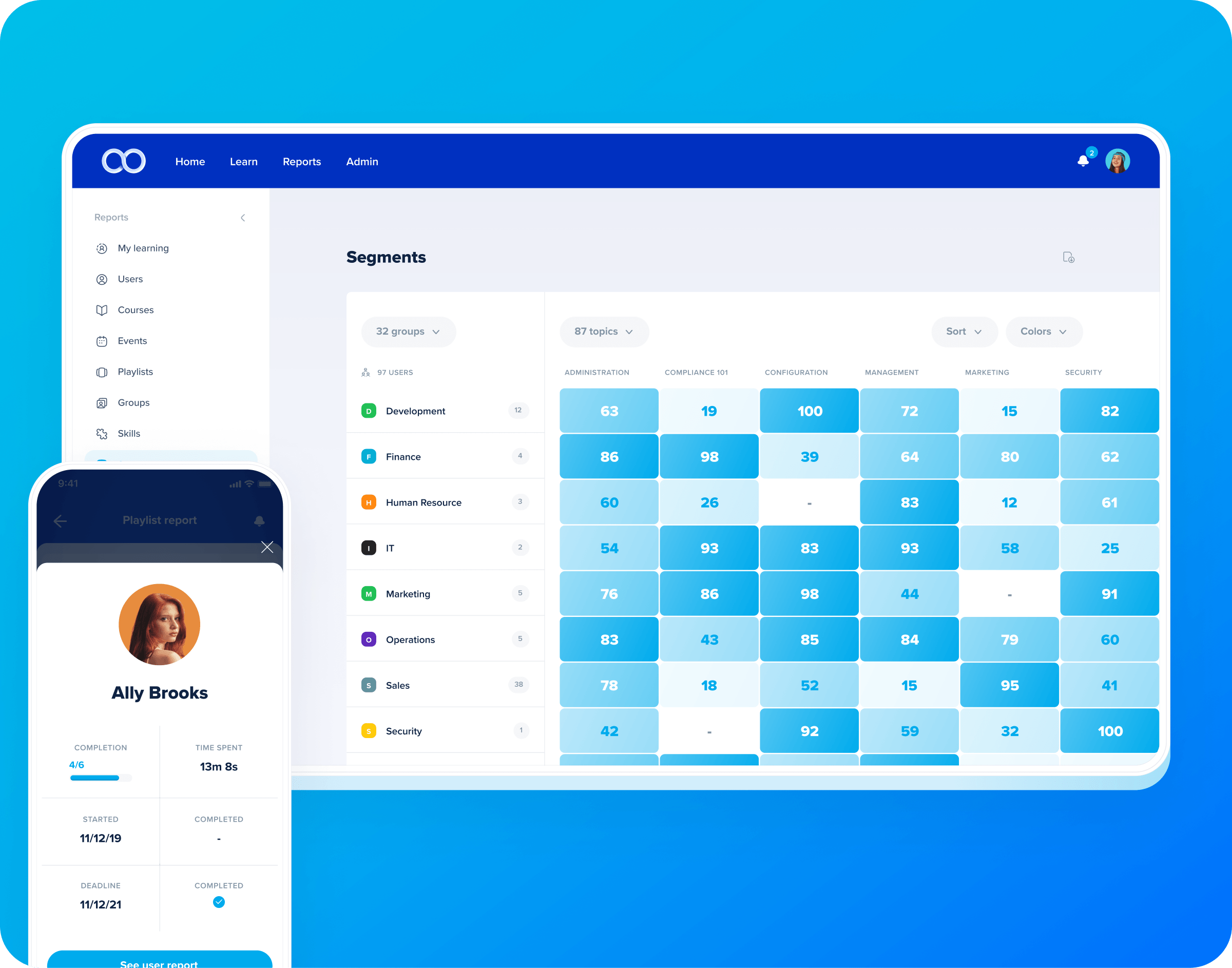 device showing compliance training tracking and analytics