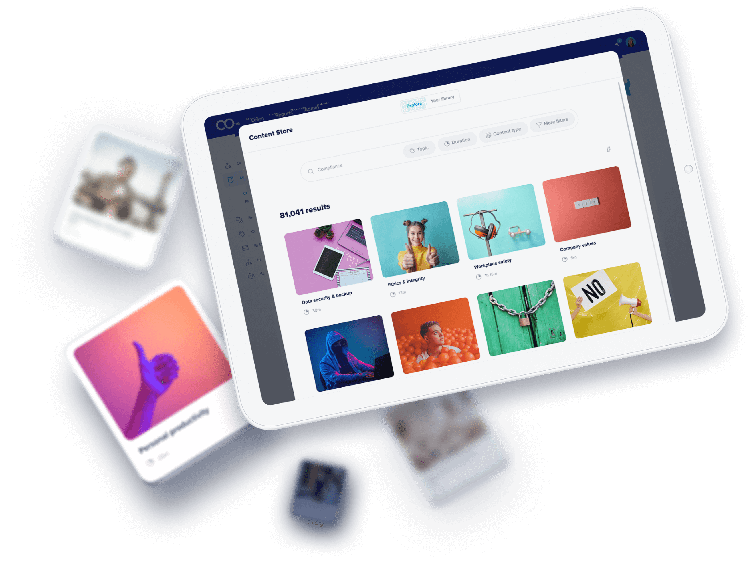 Eloomis content store with library of courses for employee onboarding