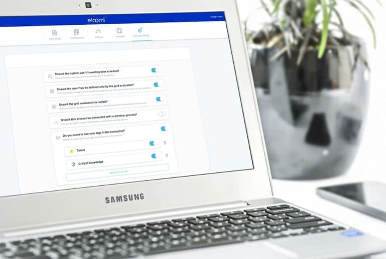 eloomi performance apprisals process open on a laptop
