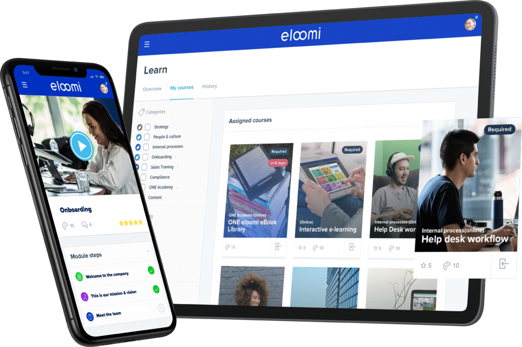 eloomi onboarding platform on desktop and mobile